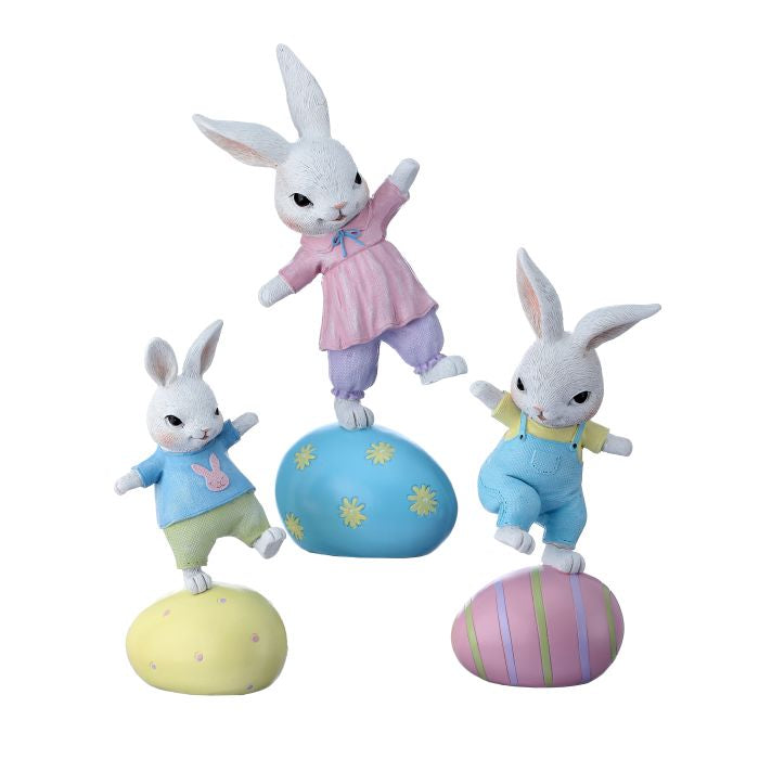 PRE-ORDER-Regency Easter 5.5-10.5" Resin Balancing Bunnies on Egg Set MT26585