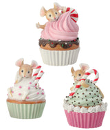 Regency 6" Mini Mice on Cupcake with Candy Christmas Figure Set of 3