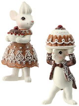 4" Gingerbread Mice Mouse Holding Cake Figurine 2 Assorted