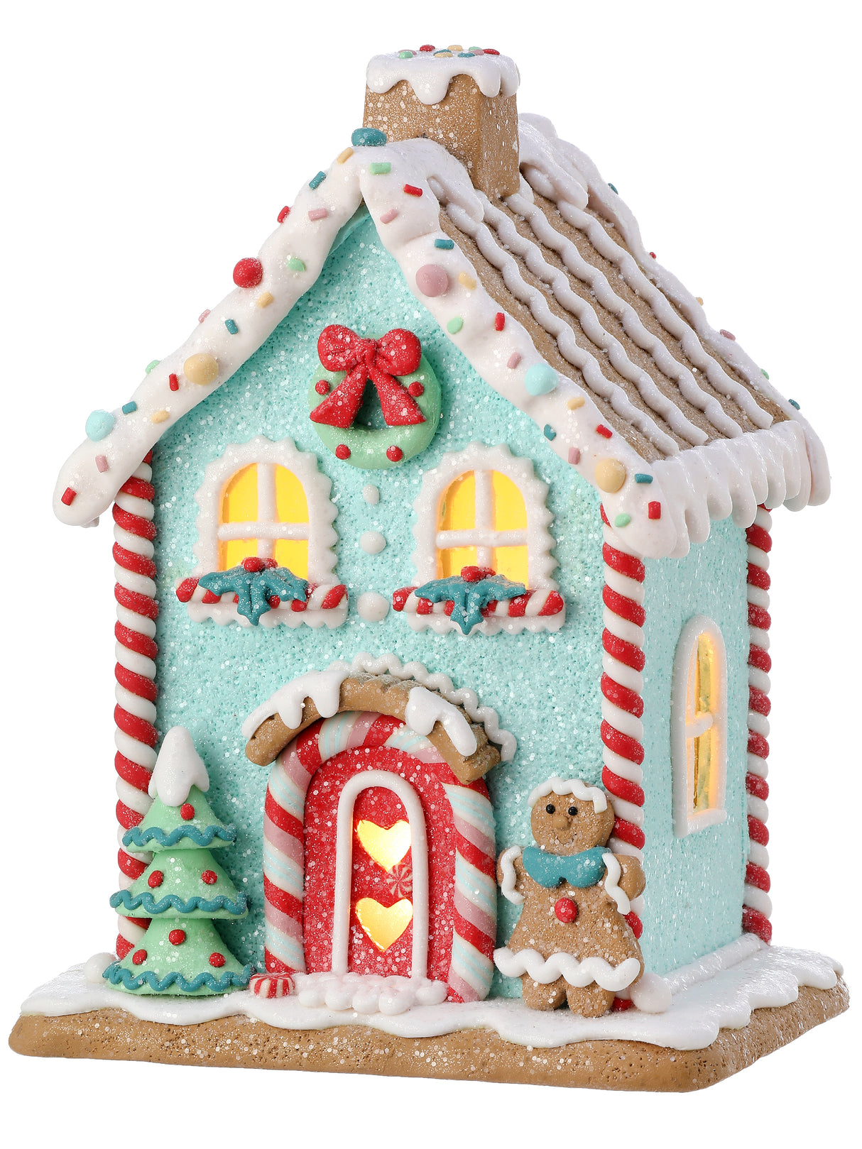 Regency 8.5"LED Battery Timer Blue Pastel Sweets Gingerbread House