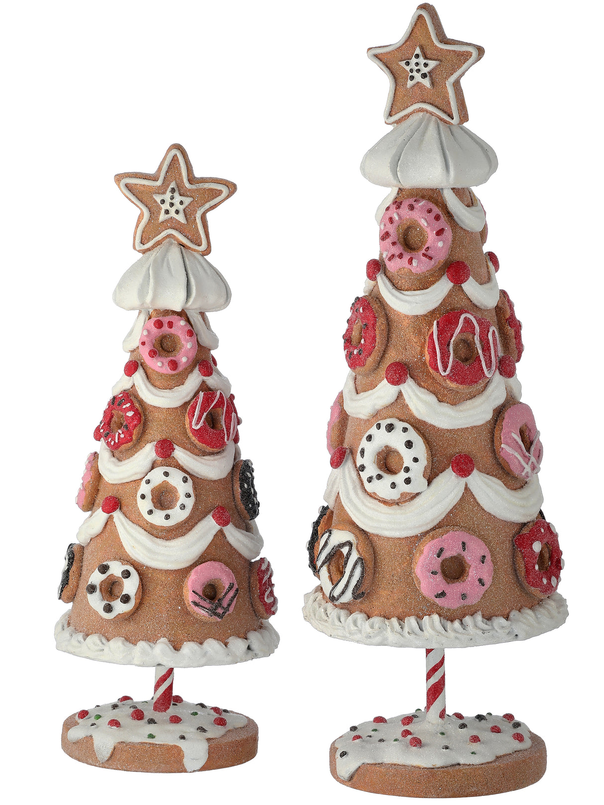 Regency 11-14" Iced Gingerbread and Donuts Christmas Village Tree Set of 2