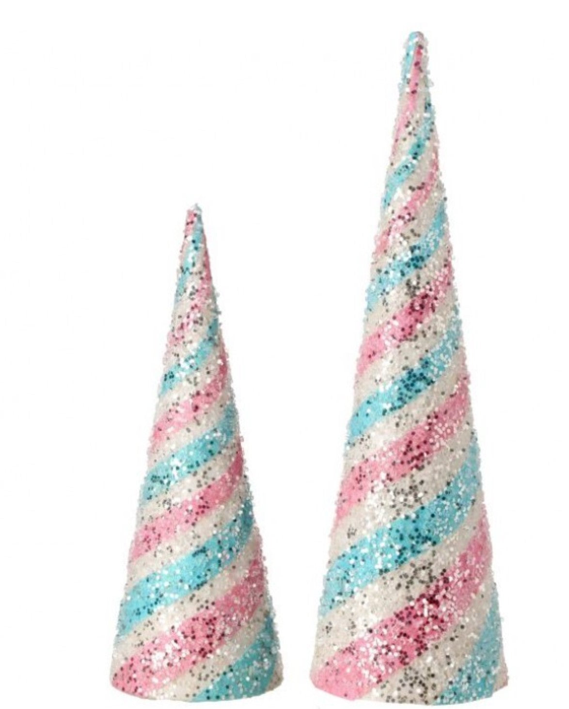 Regency 14-18" Cotton Candy Glittered Iced Striped Cone Tree Set