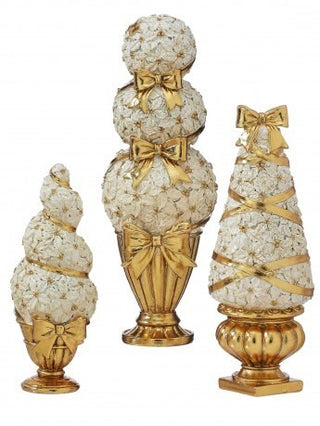 Pre-Order 8-12" Resin Potted Holiday Gold Topiary Set/3 MTX77625-GLD