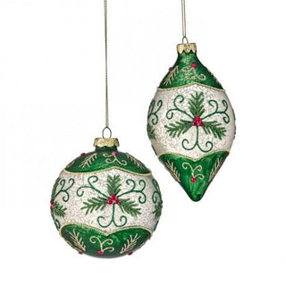 PRE-ORDER Mercury Glass Holly Ball Finial Ornament Set MTX77848