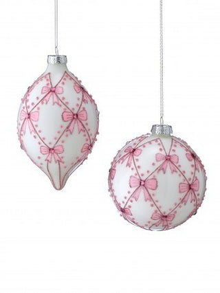 PRE-ORDER Glass Pink Jeweled Bow Ornament Ball Finial Set MTX78806