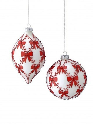 PRE-ORDER Glass Red Jeweled Bow Ornament Ball Finial Set MTX78806