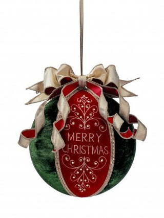 PRE-ORDER 10" Velvet "MERRY XMAS" w Bow Ball Ornament MTX79048