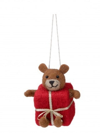 Pre-Order Felt Wool Bear in Present Ornament MTX79427