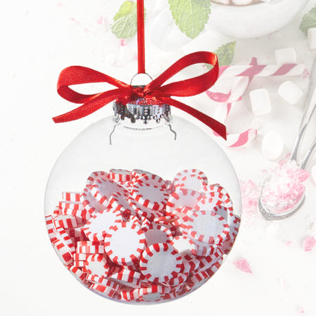 4" Peppermint Filled Ball Ornament - Christmas Clear Bauble