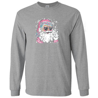 Soft Disco Santa Front Print on Long Sleeve - Sport Grey
