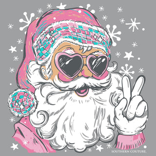 Soft Disco Santa Front Print on Long Sleeve - Sport Grey