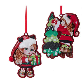 4.75" Retro Wooden Elf Girl Ornaments T3759