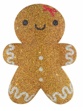 Luminous Gingerbread Girl with Bow Rhinestone Christmas Throw Pillow