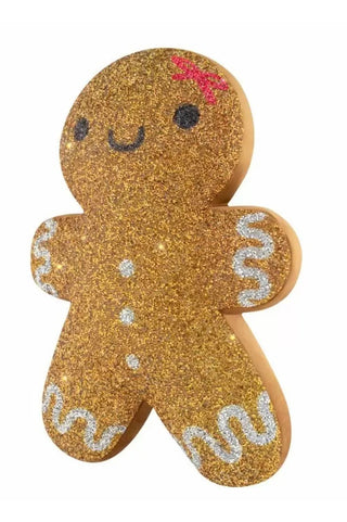 Luminous Gingerbread Girl with Bow Rhinestone Christmas Throw Pillow