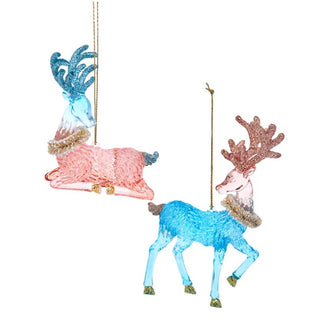Magical Woods Teal & Rose Sitting/Standing Deer Ornament Set T3846