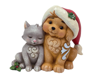 Jim Shore Kitten with Puppy in Santa Hat Figurine 6011485