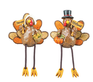 Welcome Harvest Turkey Dangle Leg Figurine Set 45118
