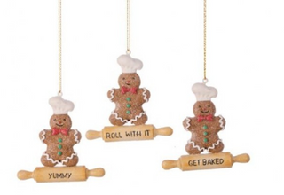 Gingerbread Bakers on Rolling Pin Christmas Ornament Set MTX75442