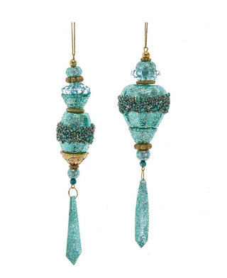 Aqua & Gold Finial & Drop Ornament with Dangle set T3765