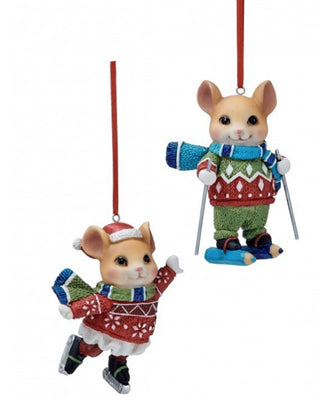 3.5" Winter Mice Ski Skate Ornament Set  MTX77566