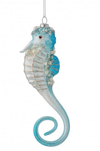 Aqua Blue 7.5" Glass Pearl Jewel Seahorse Ornament MTX78584