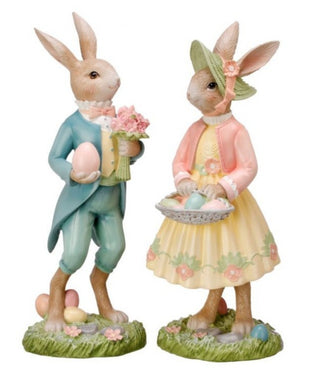 French Country Easter Dapper Boy or Girl Bunny with Egg MT25800