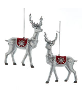 Red & Silver Deer Ornaments, 2 Assorted