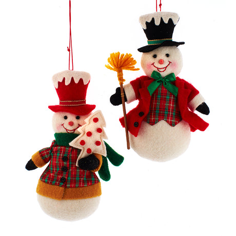 Plaid Snowman Ornament Set of 2