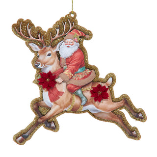 Retro Santa On Deer Flat Wood Ornament T3831 All the Trimmings