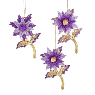 Pre-Order Purple Poinsettia Ornament Set T3929