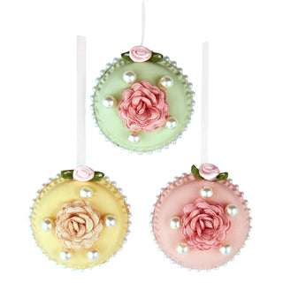 Pre-Order Pink Patisserie Tea Rose Macaron Ornament Set T3946