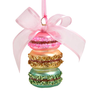 Pre-Order Pink Patisserie Glass Macarons With Bow Ornament T3956