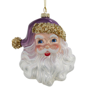Pre-Order Purple Glass Purple & Gold Santa Head Ornament T3961