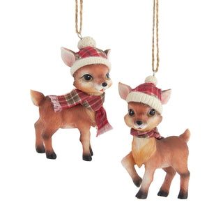 Pre-Order Deer With Plaid Hat & Scarf Ornament T4082