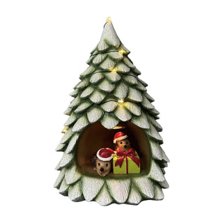 Resin LED Christmas Tree Hedgehog & Gift Decor TC05107