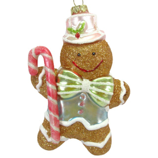 Blue Gingerbread Boy w/ Candy Cane Glass Ornament 79-81823 North Pole Sweet Shoppe