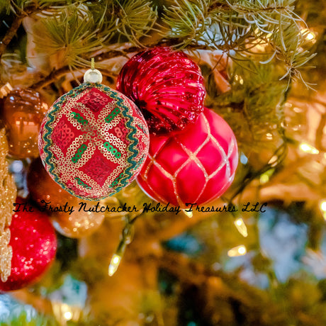 Retro 80MM Red, Green & Gold Ball Bauble Ornament