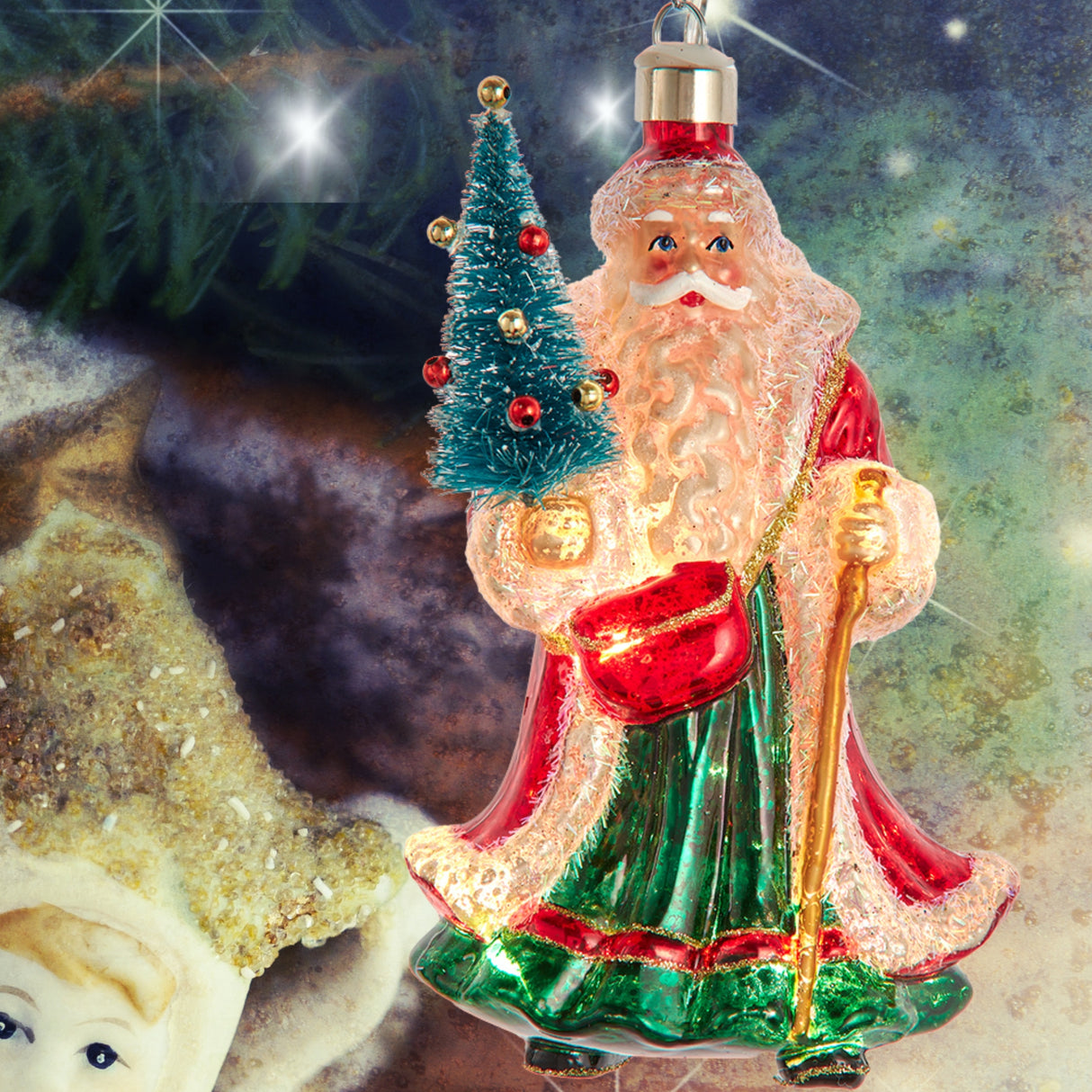 Illuminated Gems USB LED Lighted Santa With Tree Ornament