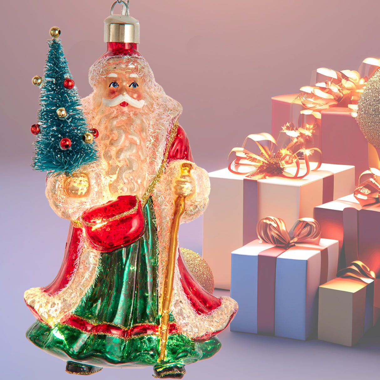 Illuminated Gems USB LED Lighted Santa With Tree Ornament