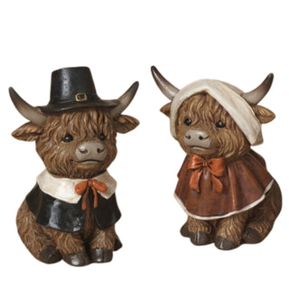 Resin Highland Cows Fall Pilgrim Set 2797030-2