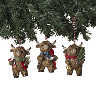Christmas Peppermint Resin Holiday Highland Cow Ornament Set 2795150