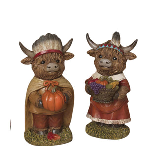 Resin Highland Cows Indian Set with Pumpkin & Gourds 2797040
