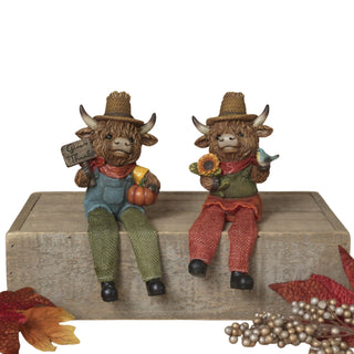Resin Harvest Highland Cow Shelf Sitter with hats Pumpkin 2796990