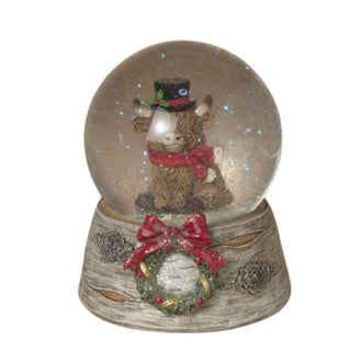 Resin & Glass Holiday Highland Cow w/Wreath Design Water Globe 2799230-B