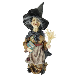Halloween Spooky Witch Figurine with Broom & Book TH02359