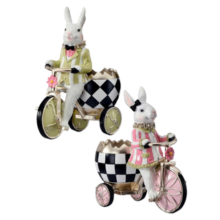 Pre-Order Black Checked Garden Boy & Girl Bunny on Tricycle Set MT26733