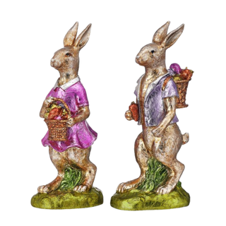 Pre-Order Pink Purple Resin Vintage Foil Boy Girl Bunny Set MT27057