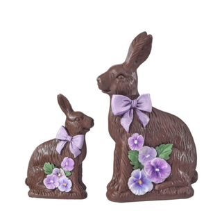 Pre-Order Chocolate Bunny Momma & Baby Set with Pansies MT26620