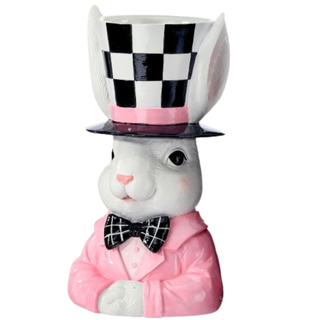 Pre-Order Whimsical Pink & Black Checked Boy Bunny Bust Planter  MT26638
