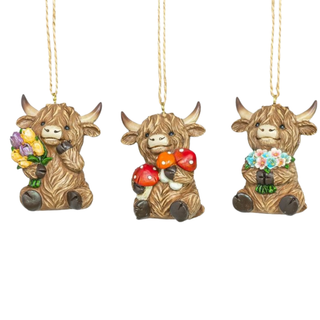 Springtide Highland Cow Ornament Set 66123